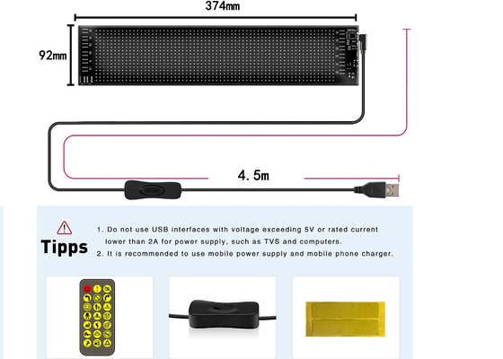 16*64 صفحه نمایش انعطاف پذیر LED صفحه نمایش بیرونی پنل ضد آب پنجره خودرو صفحه نمایش نرم LED