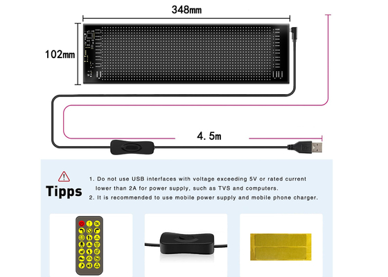 App Control LED Sign Board 20*64 انعطاف پذیر USB قابل برنامه ریزی سفارشی اسکرول کردن پیام نشانه های خودرو صفحه نمایش دیجیتال