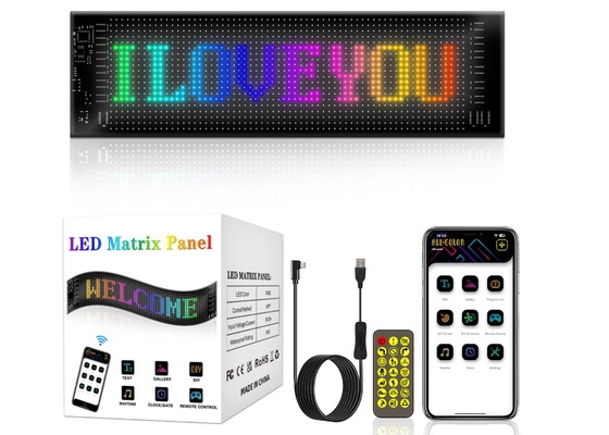 App Control LED Sign Board 20*64 انعطاف پذیر USB قابل برنامه ریزی سفارشی اسکرول کردن پیام نشانه های خودرو صفحه نمایش دیجیتال