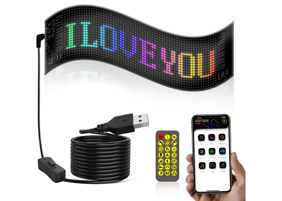 App Control LED Sign Board 20*64 انعطاف پذیر USB قابل برنامه ریزی سفارشی اسکرول کردن پیام نشانه های خودرو صفحه نمایش دیجیتال