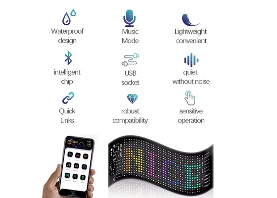 APP کنترل انعطاف پذیر صفحه نمایش LED چرخش پیام سفارشی متن تابلو تابلو LED نمایش دیجیتال برای ماشین