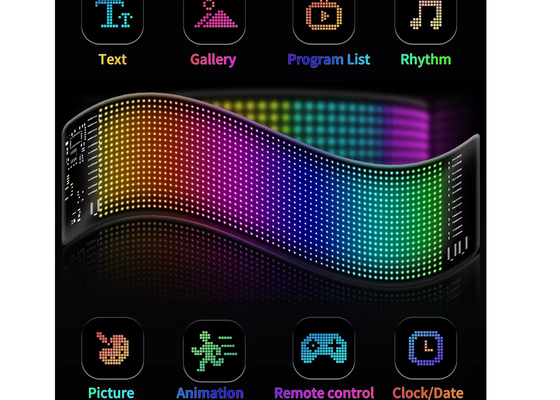 پیکسل RGB LED نمایش انعطاف پذیر اپلیکیشن بلوتوث صفحه نمایش تبلیغاتی خودرو خودرو Ip65 ضد آب نرم صفحه نمایش دیجیتال