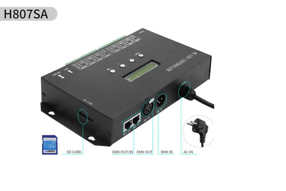DMX512 کنترل کننده LED برنامه نویسی SPI H807SA 8192 پیکسل برای DMX512 WS2811 WS2812B WS2815 APA102 نوار LED